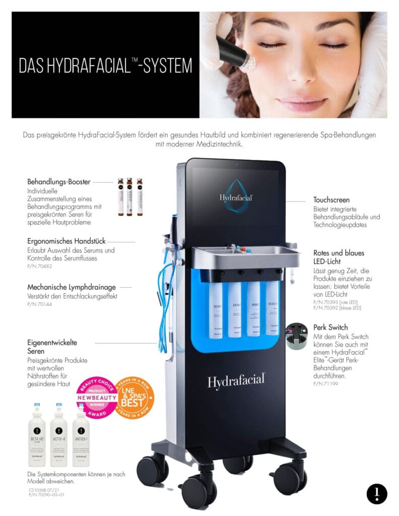 Infoblatt des Hydrafacialsystems