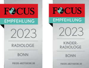 Zwei Focus-Empfehlungssiegel 2023 für Radiologen und Kinderradiologen in Bonn.