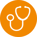 Icon "Diagnostik" in Orange mit weißem Stethoskop